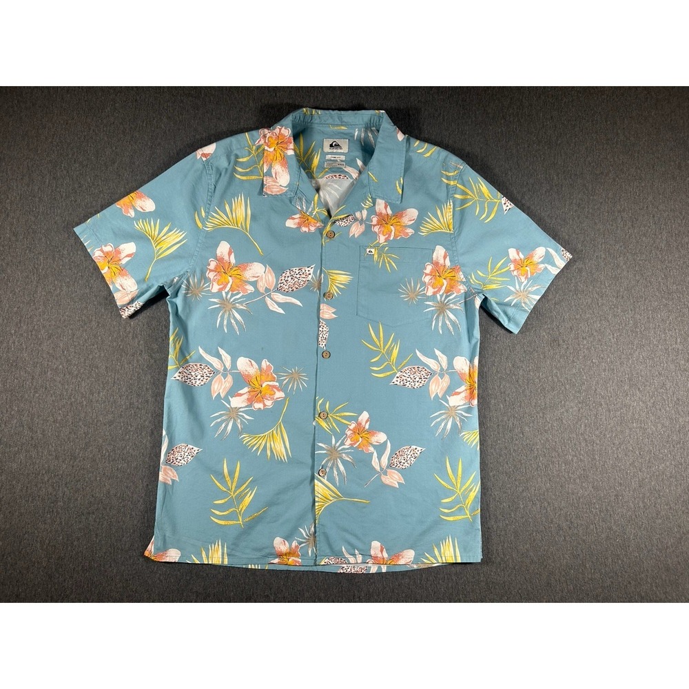 Quiksilver Camp Fit Floral Tropical Short Sleeve Button Down Shirt Size M